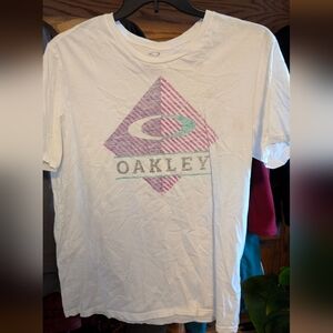 Oakley White Tee with Pink and Blue Graphic